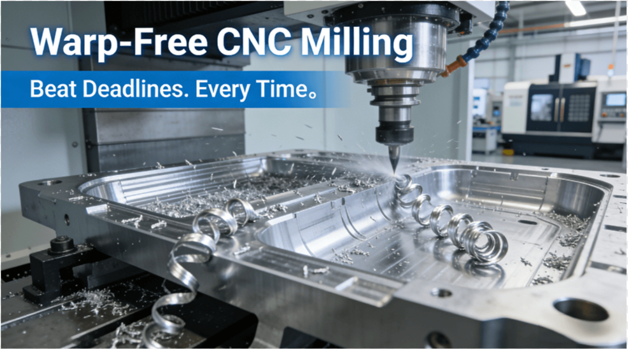 High-speed CNC milling of a large, complex aluminum part with thin walls, showcasing precision machining for demanding schedules.